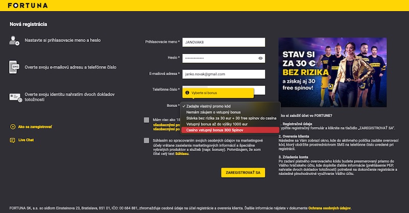 Fortuna casino registrácia