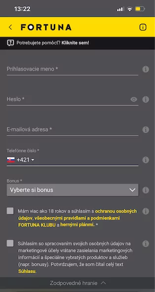 Vyplňte údaje v registračnom formulári