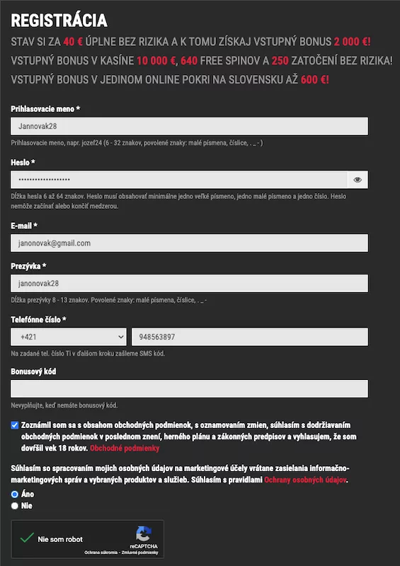 Vyplňte údaje v registračnom formulári