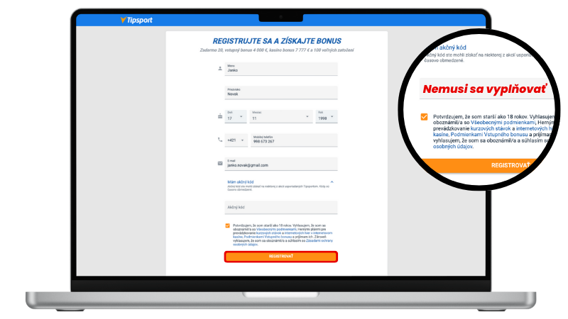 Tipsport registrácia s akčným kódom