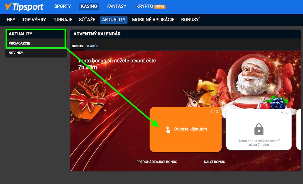 Ako otvoriť Tipsport adventný kalendár