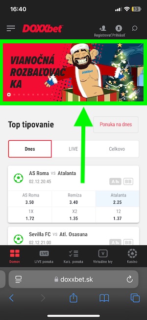 Doxxbet adventný kalendár na mobile