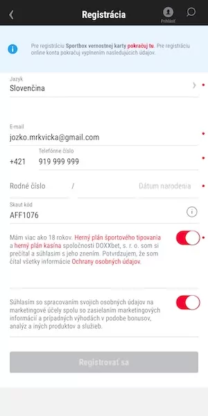 Vypíšte registračné údajte online