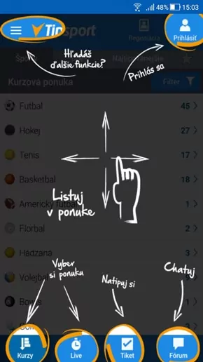 Funkcie v Tipsport aplikácii