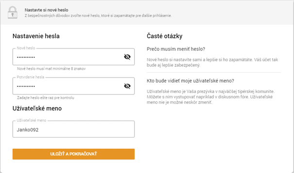 Vytvorte a nastavte heslo