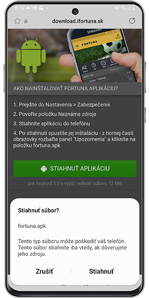 Fortuna mobile android návod 2