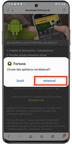 Fortuna mobile android návod 4