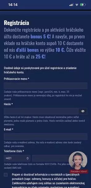 Tipos registračný formulár