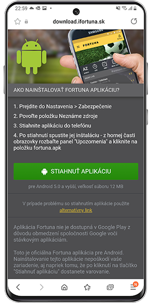 Fortuna mobile android návod 1
