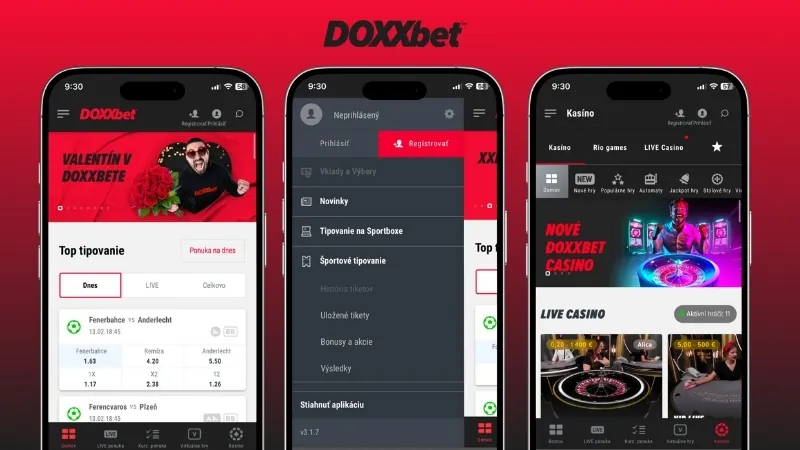 Vzhľad Doxxbet mobilnej aplikácie