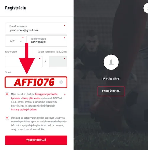 Registrácia v DOXXbet kasíne so skaut kódom