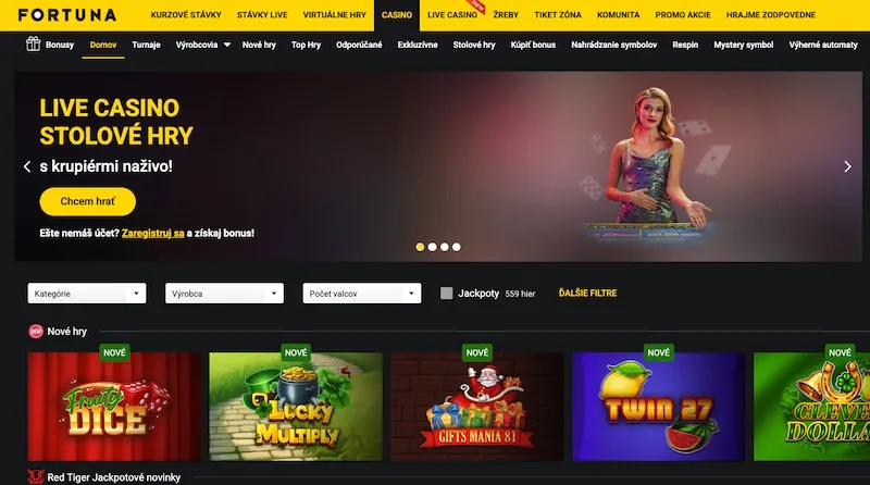 Fortuna Casino a Vegas online hry - kategórie