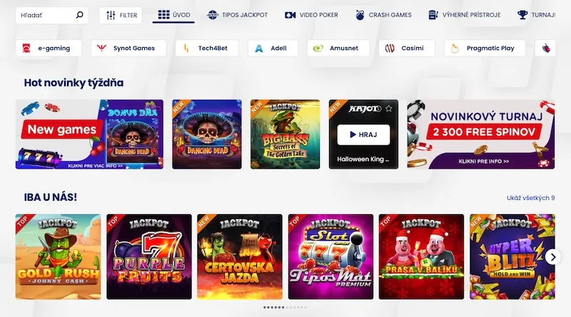 Hry v eTipos online kasíne