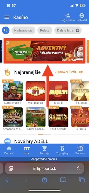Tipsport Adventný kalendár v mobile