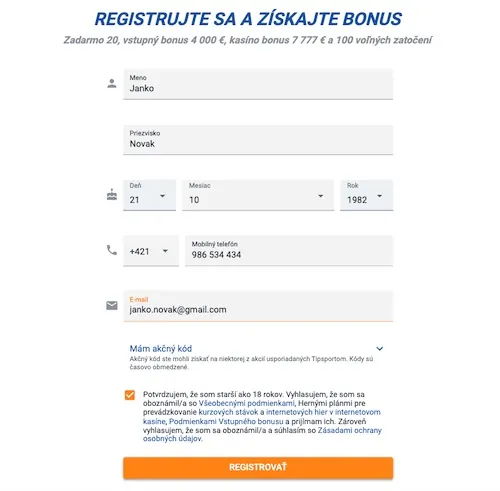 Tipsport casino registrácia - postup