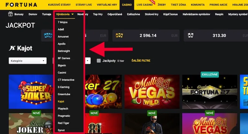 Výrobcovia kasíno hier vo Fortune