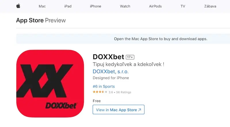 Doxxbet aplikácia iOS