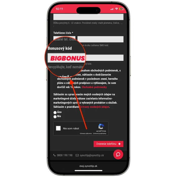 Synottip bonusový kód BIGBONUS