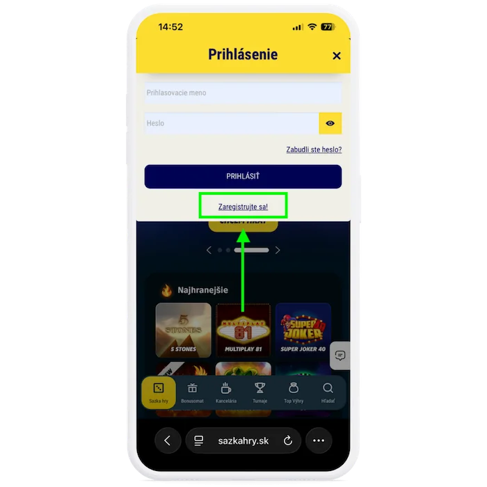 Vytvoriť účet na Sazka Hry
