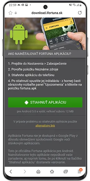 Fortuna mobile android návod 1