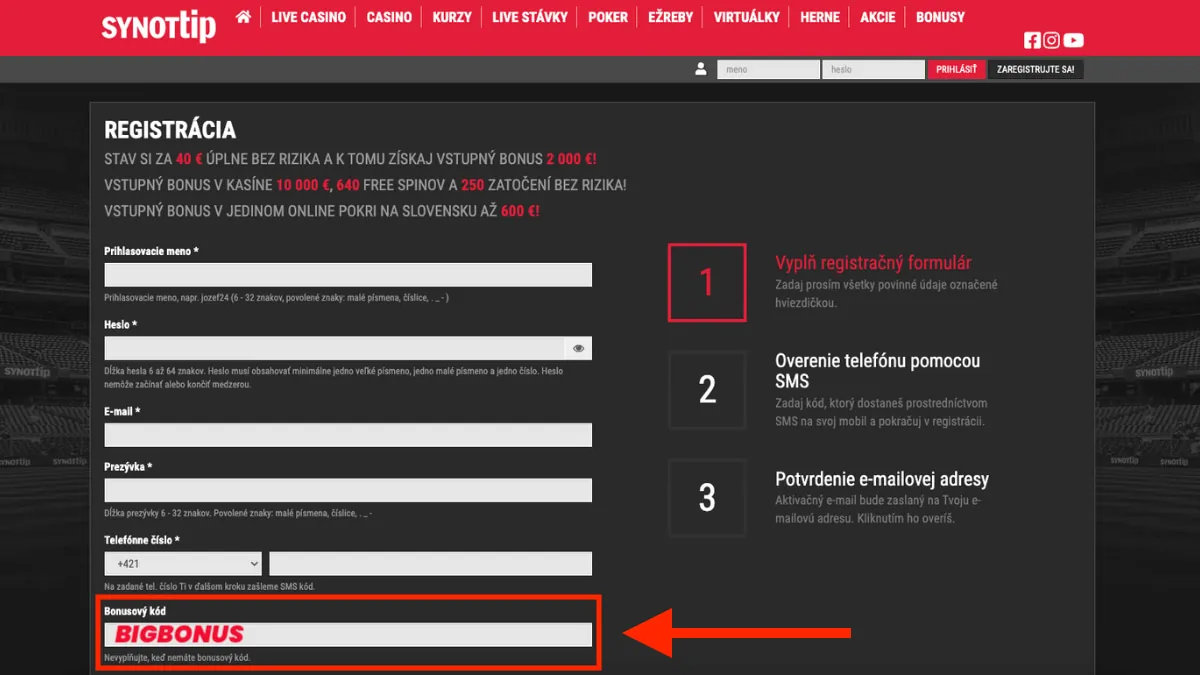 Synottip bonusový kód 2026