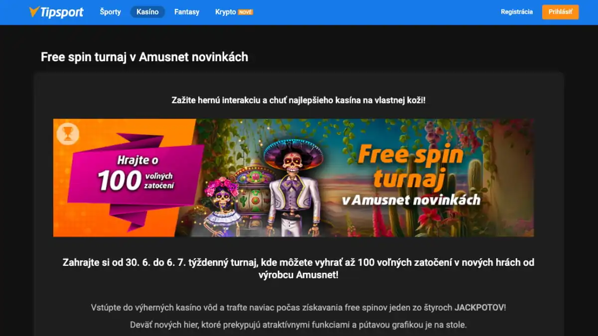 Tipsport free spiny bonus